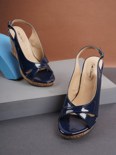 Women Blue Solid Wedge Sandals