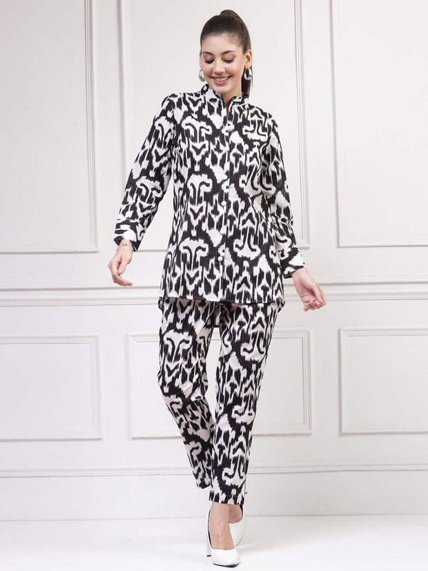 Get Glamr Printed Collar Neck Shirt & Mid-Rise Trouser Co-Ords