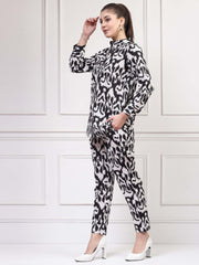 Get Glamr Printed Collar Neck Shirt & Mid-Rise Trouser Co-Ords