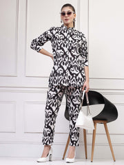 Get Glamr Printed Collar Neck Shirt & Mid-Rise Trouser Co-Ords