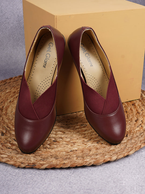 GET GLAMR Hand Made Designer Maroon Wedges Pumps