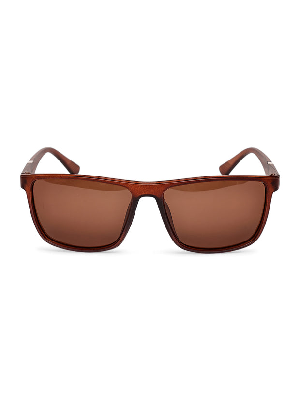 Brown Tinted Rectangular UV-Protected Sunglasses for Men & Women