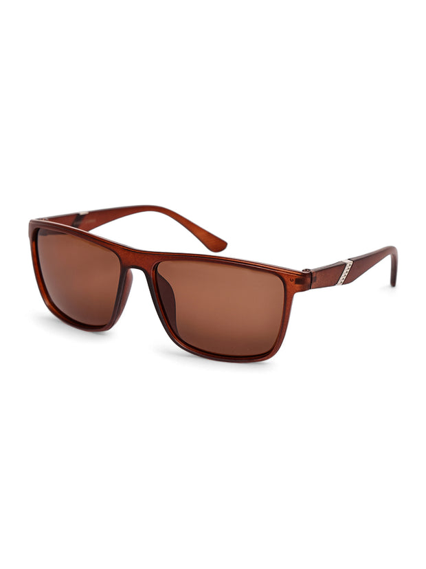Brown Tinted Rectangular UV-Protected Sunglasses for Men & Women