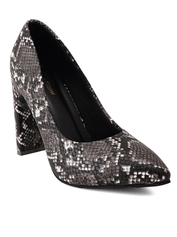 Get Glamr Black Animal Print  High Heels Pumps