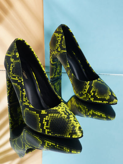 Get Glamr Green Animal Print  High Heels Pumps