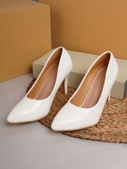 Women White Solid Closed Back Casual Pumps - getglamr