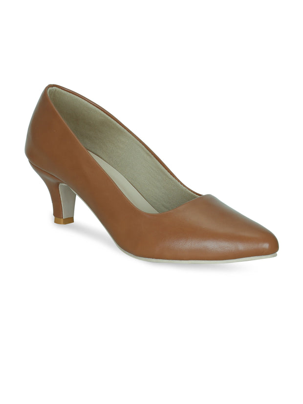 Women Tan Classic Solid Pumps